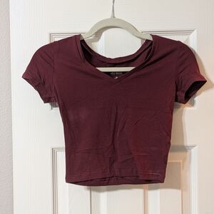 Wild Fable Maroon V-Neck Crop Top